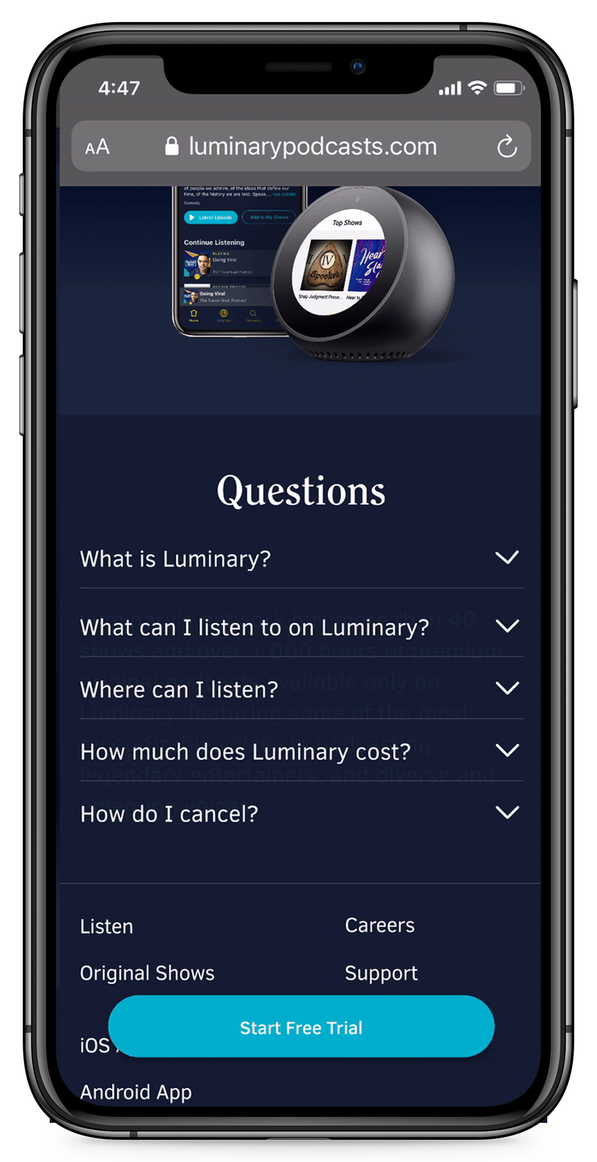 Luminary Homepage — Mobile 1